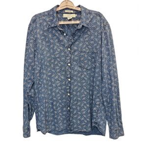 H&M L.O.G.G. Womens Blue Pink Floral Detailed Button Down Shirt XL